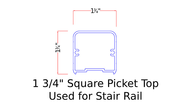 1 3/4" square picket top rail used for stair rail
